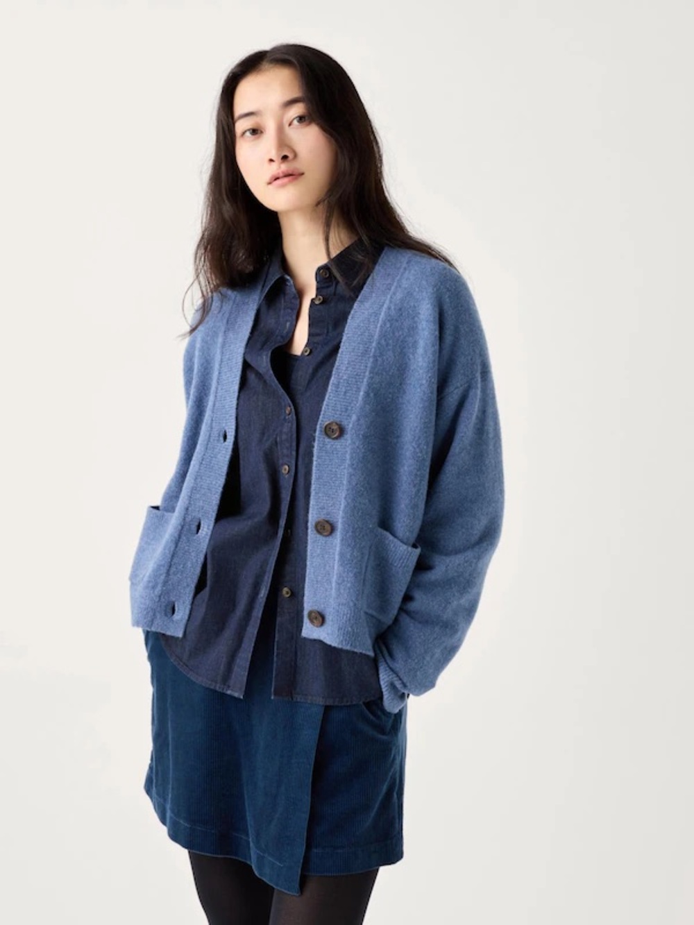 Banana Republic blue, relaxed-fit V-neck cardigan with front buttons and Pocket
